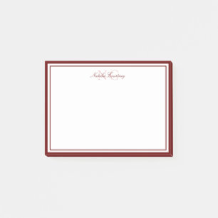 Minimalist Script Maroon Two Border Monogram Post-it Notes