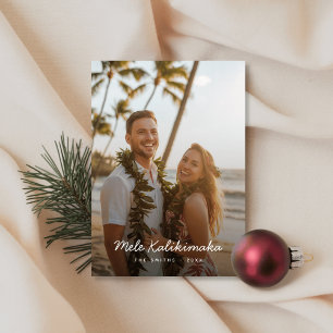 Minimalist Script Mele Kalikimaka Beach Photo Holiday Card