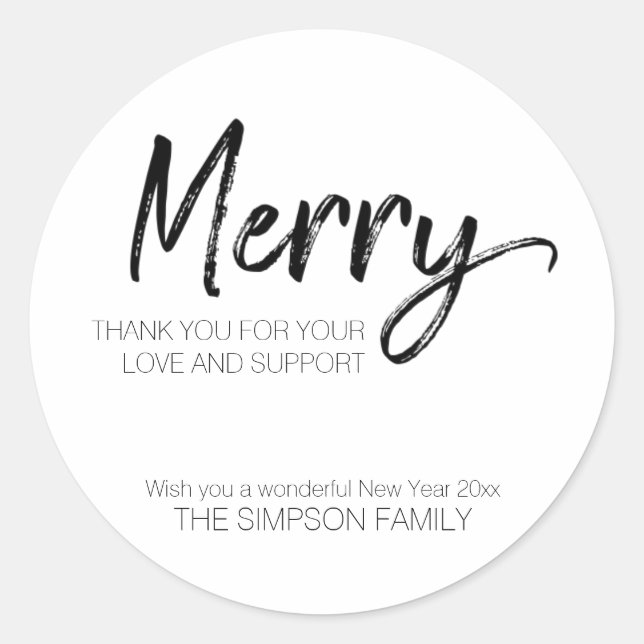 Minimalist Script Merry Christmas Elegant Classic Round Sticker (Front)