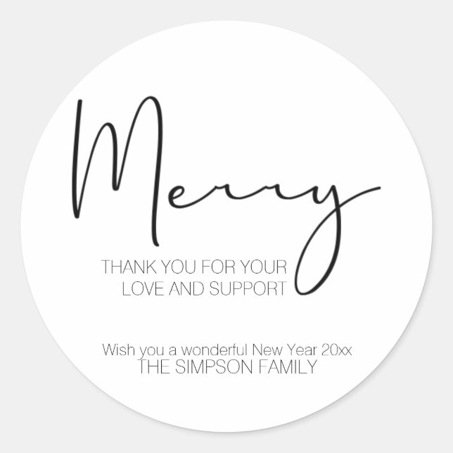 Minimalist Script Merry Christmas Elegant Classic Round Sticker (Front)