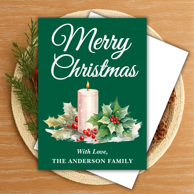 Minimalist Script Merry Christmas Green Holiday Card (Creator Uploaded)