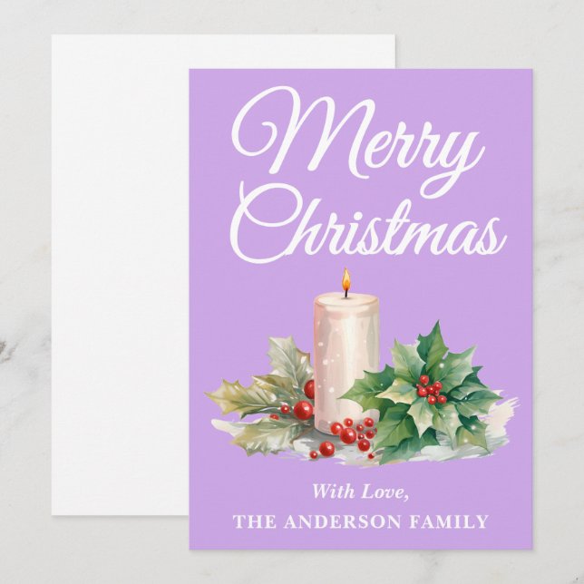 Minimalist Script Merry Christmas Lavender Holiday Card (Front/Back)