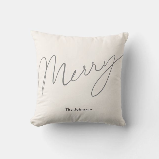 Minimalist Script Merry Cream White Cushion (Front)