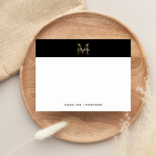 Minimalist Script Metallic Black Gold Monogram Card