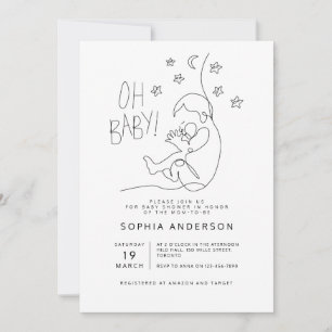 Minimalist Script Modern Black Baby Shower Invitation