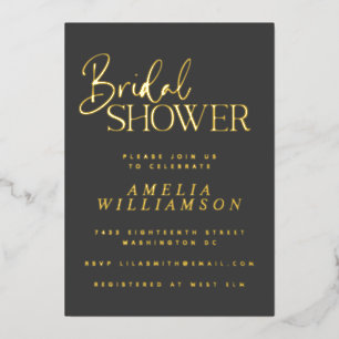 Minimalist Script Modern Black Gold Bridal Shower