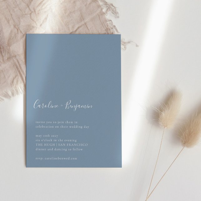 Minimalist Script Modern Boho Dusty Blue Wedding Invitation (Creator Uploaded)