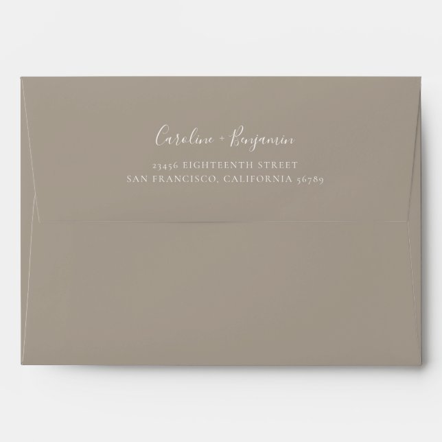 Minimalist Script Modern Boho Taupe Brown Wedding Envelope (Back (Top Flap))