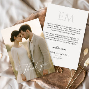 Minimalist Script Modern Photo Wedding Thank You Card
