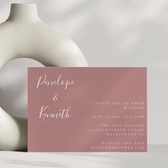 Minimalist Script Modern Wedding Boho Dusty Rose Invitation (Creator Uploaded)