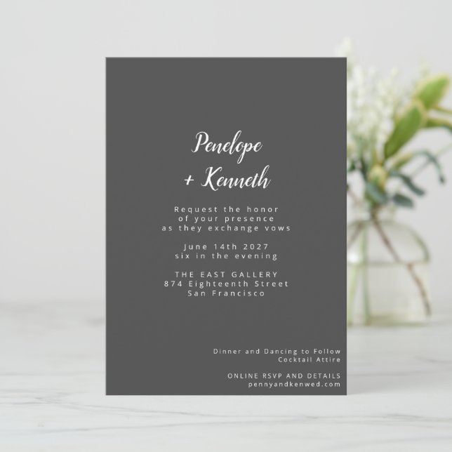 Minimalist Script Modern Wedding Classic Black Invitation (Standing Front)