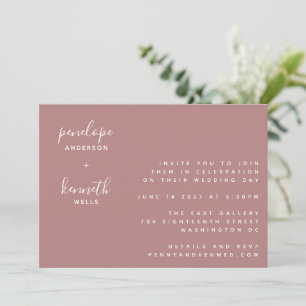 Minimalist Script Modern Wedding   Dusty Rose Invitation