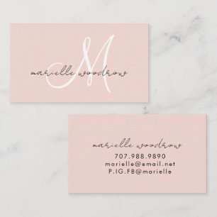 Minimalist Script Monogram Blush Pink Calling Card