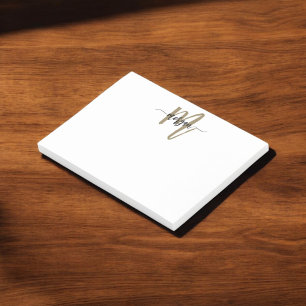 Minimalist Script Monogram Name Black Gold Post-it Notes