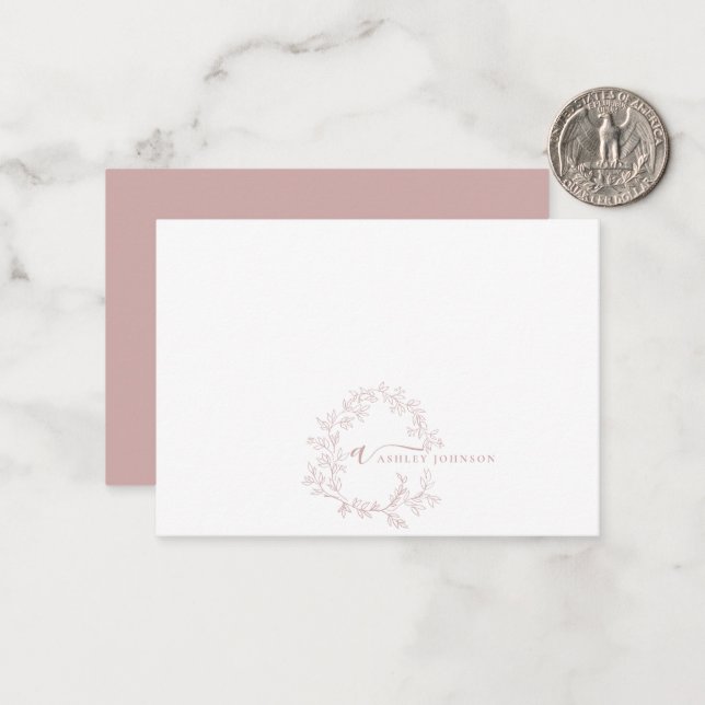 Minimalist Script Monogram Name Blush Dusty Pink Card (Front/Back In Situ)
