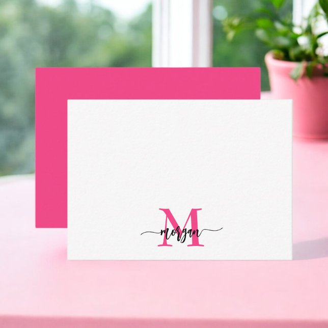 Minimalist Script Monogram Name Hot Pink Card (Creator Uploaded)