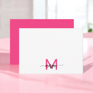 Minimalist Script Monogram Name Hot Pink Card