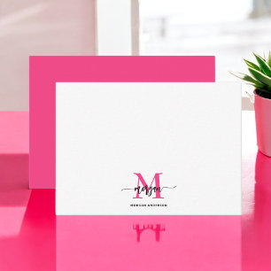 Minimalist Script Monogram Name Hot Pink Card