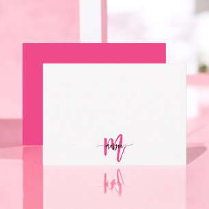 Minimalist Script Monogram Name Hot Pink Card