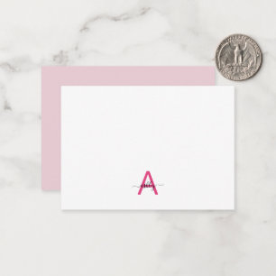 Minimalist Script Monogram Name Hot Pink Card