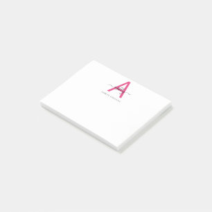 Minimalist Script Monogram Name Hot Pink Post-it Notes
