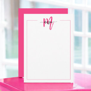 Minimalist Script Monogram One Border Hot Pink Card