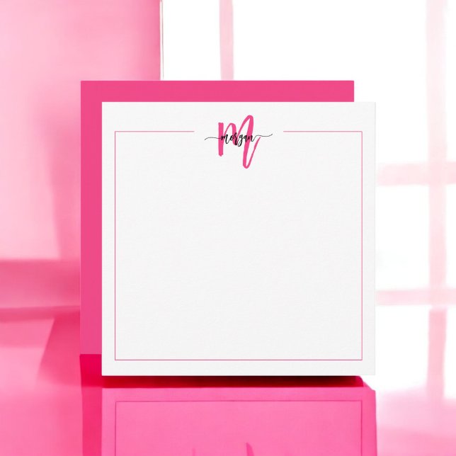 Minimalist Script Monogram One Border Hot Pink Card (Creator Uploaded)