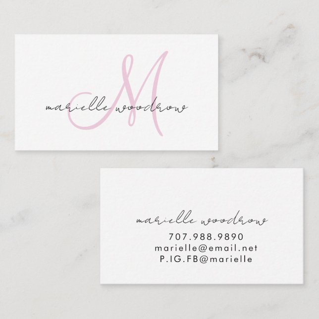 Minimalist Script Monogram Pink Calling Card (Front/Back)