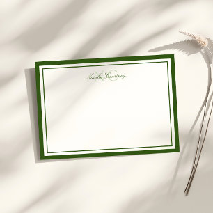 Minimalist Script Moss Green Two Border Monogram Card
