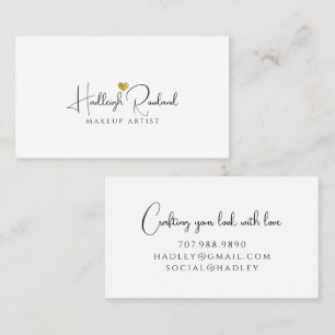 Minimalist Script Name Heart Makeup Up Artist Business Card