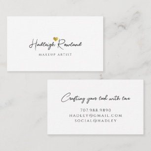 Minimalist Script Name Heart Makeup Up Artist Business Card