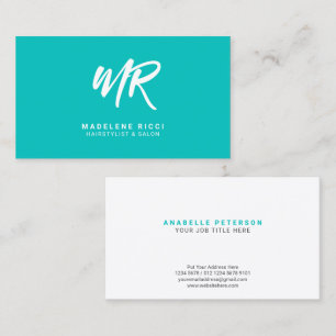 Minimalist Script Name Initial Green Tosca Business Card