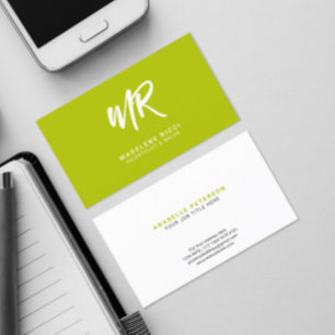 Minimalist Script Name Initial   Lime Green Business Card