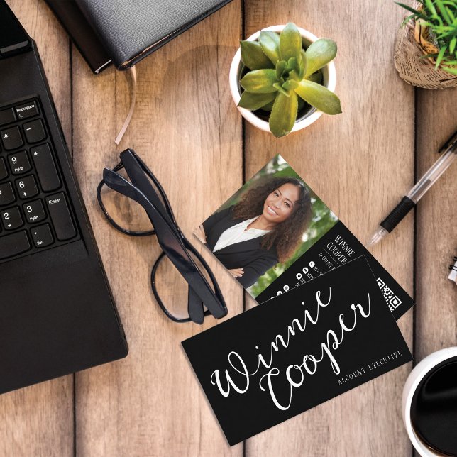 Minimalist Script Name Photo Business Card with QR (Creator Uploaded)