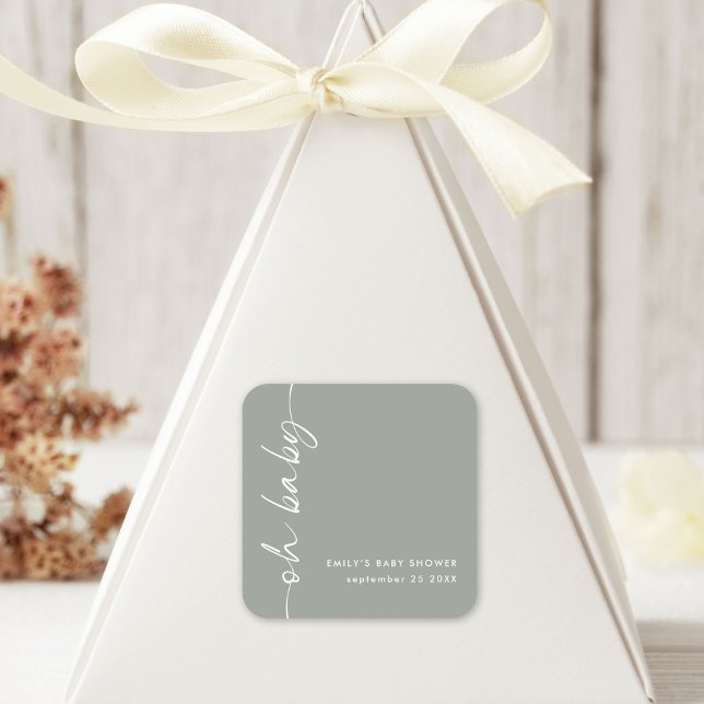 Minimalist Script Name Sage Oh Baby Shower Square Sticker (Creator Uploaded)