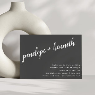 Minimalist Script Names Black White Modern Wedding Invitation