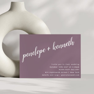 Minimalist Script Names Modern Purple Plum Wedding Invitation