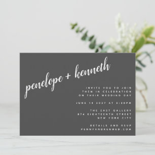 Minimalist Script Names Modern Wedding   Black Invitation