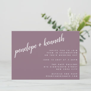 Minimalist Script Names Modern Wedding   Plum Invitation