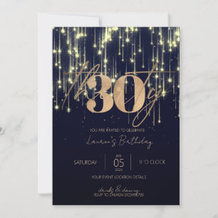 Minimalist Script Navy and Gold 30th Birthday Invitation
