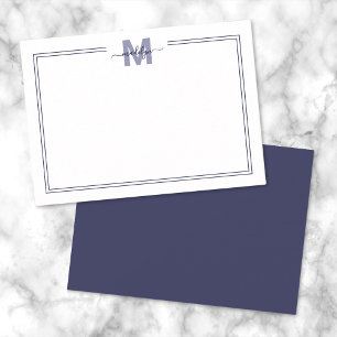Minimalist Script Navy Blue Two Border Monogram Card
