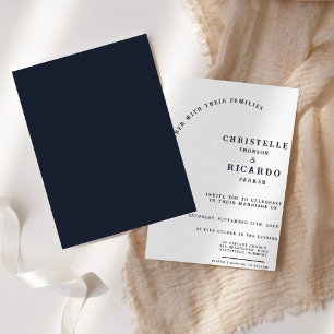 Minimalist script navy blue wedding invitation