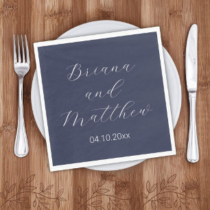 Minimalist Script Navy Blue Wedding Napkin