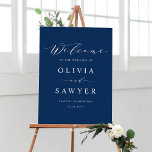 Minimalist Script Navy Blue Wedding Welcome Poster<br><div class="desc">Welcome guests to your event with this customizable wedding welcome sign. It features script and simple typography on a navy blue background. Personalize by adding your details. This modern wedding welcome sign is perfect for any wedding theme and season.</div>