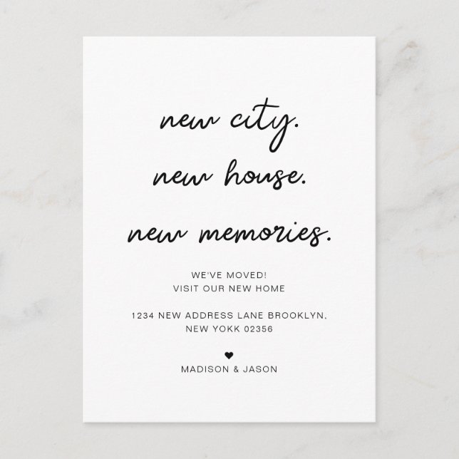 Minimalist Script New Home Moving Announcement Postcard (Front)