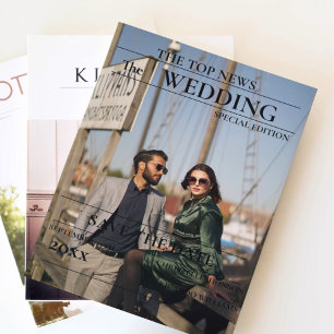 Minimalist script newspaper wedding save the date invitation