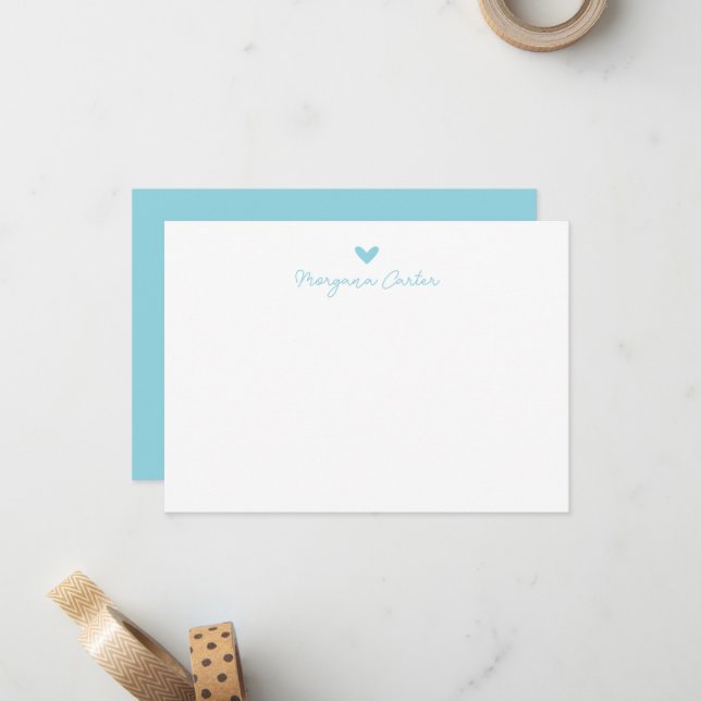 Minimalist Script Ocean Blue Heart Personalised Card (Front/Back In Situ)