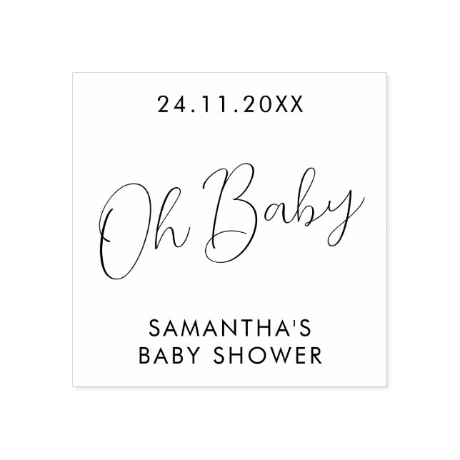 Minimalist Script Oh Baby Shower Rubber Stamp (Imprint)