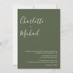 Minimalist Script Olive Green Photo Wedding Invitation