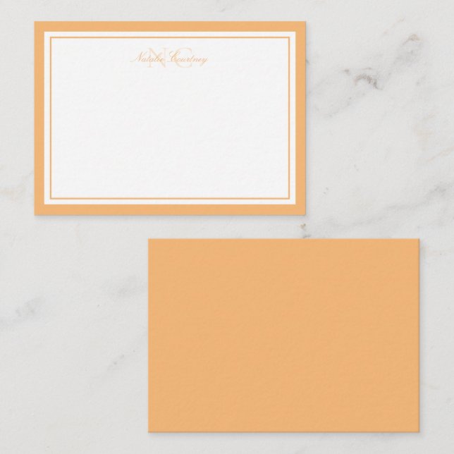 Minimalist Script Orange Two Border Monogram Card (Front/Back)